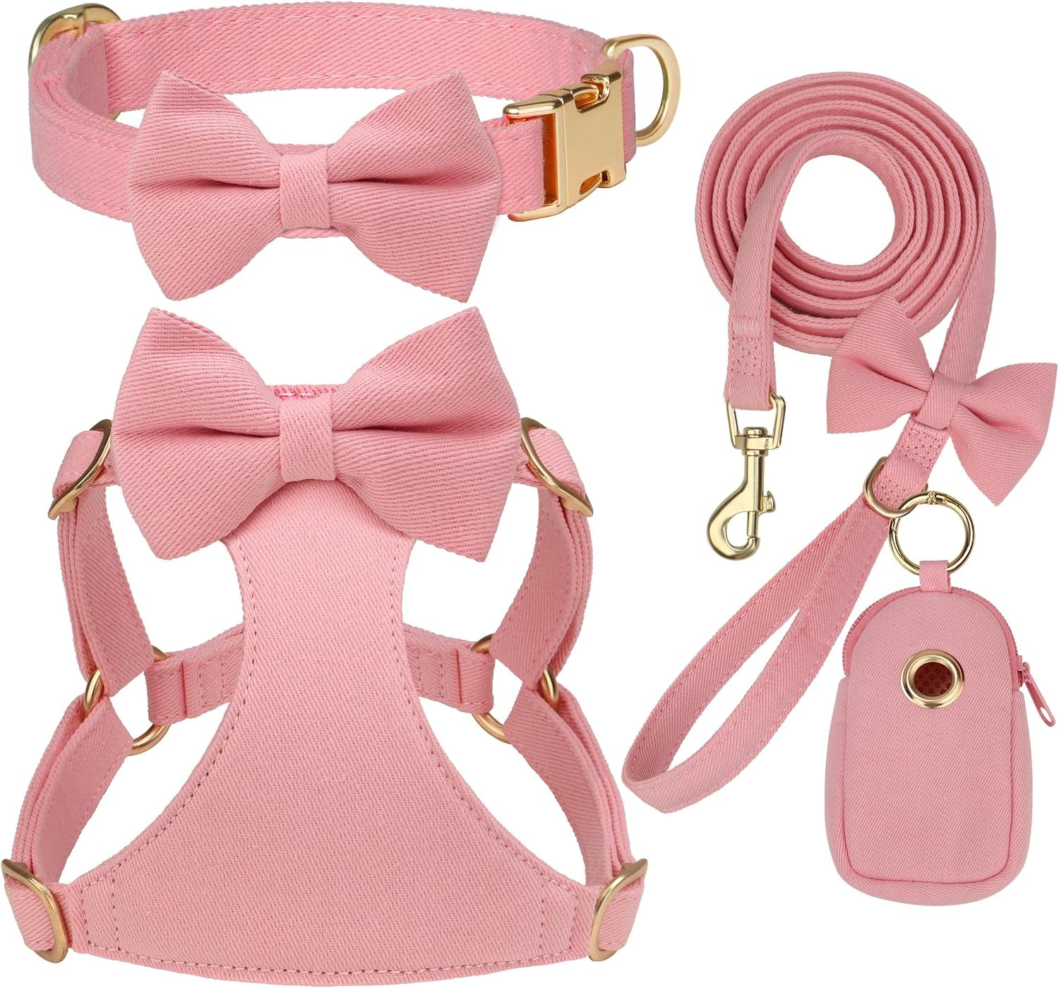 beirui-cute-small-dog-harness-collar-and-leash-set-pink-xxs-chest-12-14-for-small-dogs-puppy-three-detachable-bows-adjustable-step-in-vest-yorkshire-chihuahua-for-daily-walking-holiday-outfits