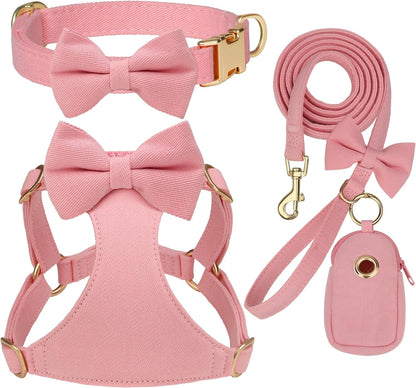 Beirui Cute Small Dog Harness Collar and Leash Set, Pink,Xxs,Chest 12-14" | for Small Dogs Puppy, Three Detachable Bows, Adjustable Step-In Vest, Yorkshire, Chihuahua, for Daily Walking Holiday Outfits1