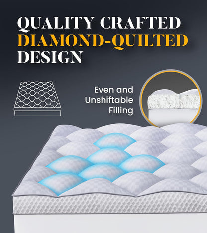 3 Inch Ultra-Fluffy Memory Foam Mattress Topper Queen for Back Pain, Soft Comfy Pillow Top Queen Mattress Topper with 4X Support, Mattress Pad with Breathable Air Mesh Sides, 6-21'' Deep Pocket6