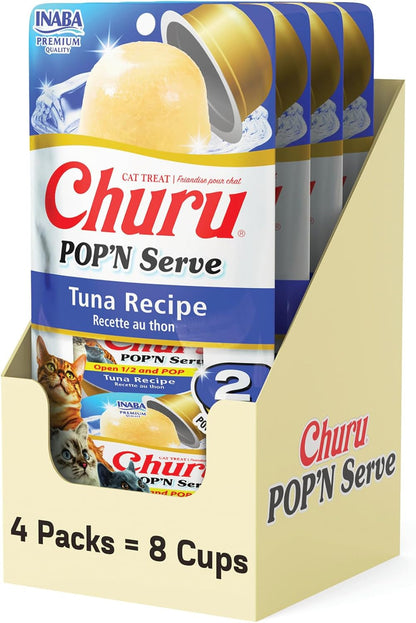 INABA Churu Pop'N Serve Lickable Cat Treats, Tuna Variety, 10Ct | Immune Support, 90% Moisture, 16 Calories, Soft Jelly, Easy-Serve Cup, Grain-Free, 10 X 1.2 Oz Cups12
