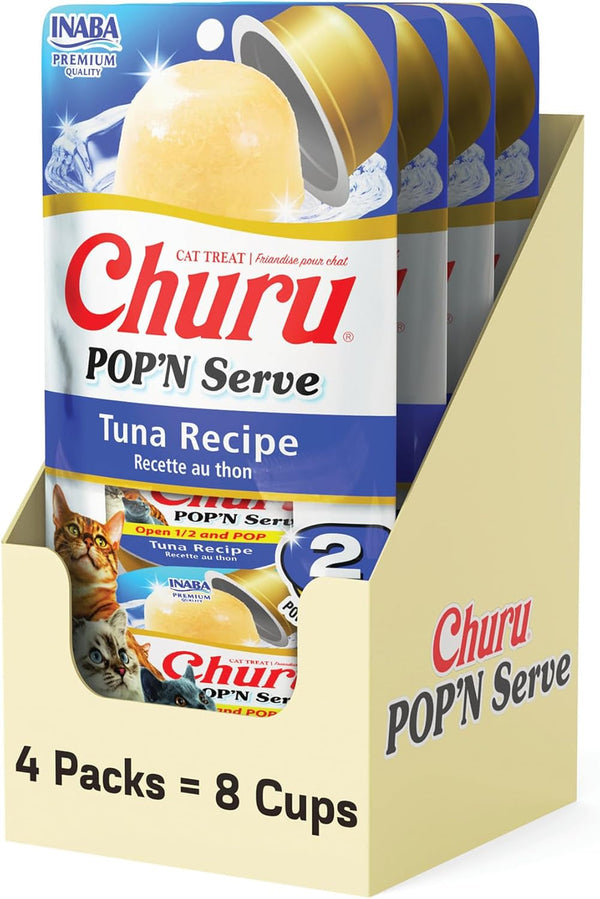 INABA Churu Pop'N Serve Lickable Cat Treats, Tuna Variety, 10Ct | Immune Support, 90% Moisture, 16 Calories, Soft Jelly, Easy-Serve Cup, Grain-Free, 10 X 1.2 Oz Cups12