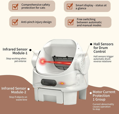 Automatic Cat Litter Box, Open-Top, Microwave Radar, Training | Safety, Large Bin, Whisper-Quiet Motor, Simple Setup, Rinses Clean Instantly, Ideal for Multiple Cats, White4