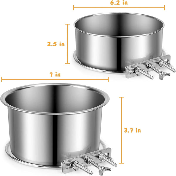 Stainless Steel Dog Bowls, Shineme 40Oz & 60Oz No Spill Dog Crate Water and Food Bowls with Hanging Hook for Kennel, Cage and More, 7.0 X 3.7” & 6.2 X 2.5” Feeder Dish for Large and Medium Dogs2