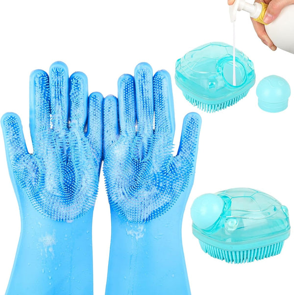 2PCS Dog Washing Gloves and Dog Shampoo Brush, Dog Bath Brush That Can Add Dog Shampoo, Dog Bath Supplies Dog and Cat Bath Set1
