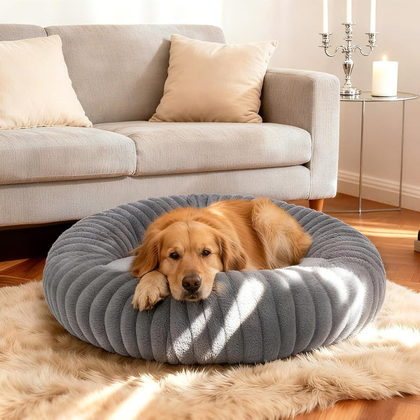 Calming Dog Beds for Large Dogs, Faux Fur Donut Cuddler Dog Bed, round Fluffy Pillow, Washable Pet Bed for Dogs up to 80Lbs, 36Inch8