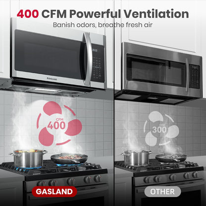 30 Inch over the Range Microwave, 1.9 Cu.Ft, 11 Power Levels | 1000W, 400 CFM Fan, One-Touch Cooking, Two-Stage Cooking, over Range Microwave Stainless Steel6
