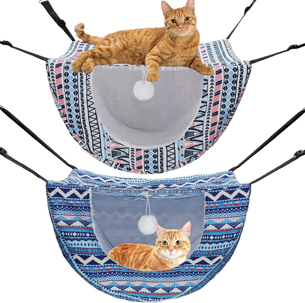 Unittype 2 Pieces Cat Cage Hammock Hanging Pet Bed Double Layer Soft Plush Hanging Pet Comfortable Hammock Bed for Indoor Kitten Ferret Hamster Rabbit or Small Animals, 2 Styles(Plaid)9