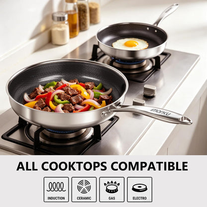 8, 10 and 12-Inch Non Stick Frying Pans with Lids, Ceramic Coating | 6-Piece Stainless Steel Cookware Set for Home Cooking, Dishwasher Friendly, Oven Safe, Induction Ready, for Men and Women4
