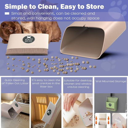 Cat Litter Scooper with Holder, Metal Litter Scoop Includes Portable Small Broom and Dustpan Set, Heavy Duty Stainless Steel Litter Scoop with Coarse and Fine Grid, Quick Sift and Easy Clean5