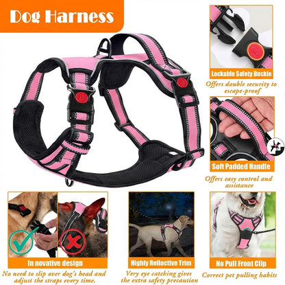 LOBEVE No Pull Dog Harness, Collar & Leash Set | Includes Dog Seat Belt, Collapsible Bowls & Poop Bag Dispenser. Ideal for Training, Walking, Hiking. Fits Small to Large Dogs(Pink-L)4