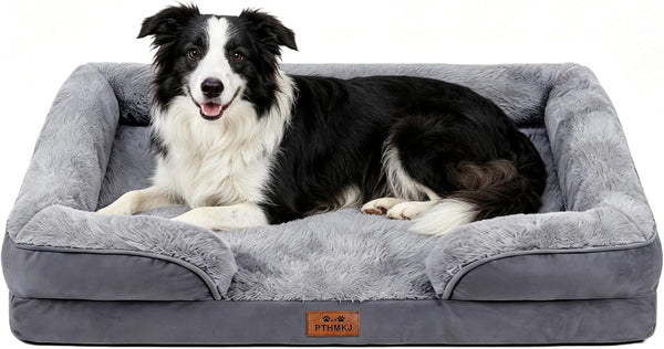 Orthopedic Dog Bed for Medium Dogs - Gel Memory Foam Pet Bed with Waterproof & Washable Cover, Contoured Bolster Design for Dogs & Cats (Grey, 30.0" L X 20.0" W X 6.3" Th)15
