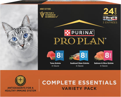 Purina Pro Plan High Protein Cat Food Complete Essentials Wet Cat Food Seafood Favorites Variety Pack 3 Ounce (Pack of 24)1