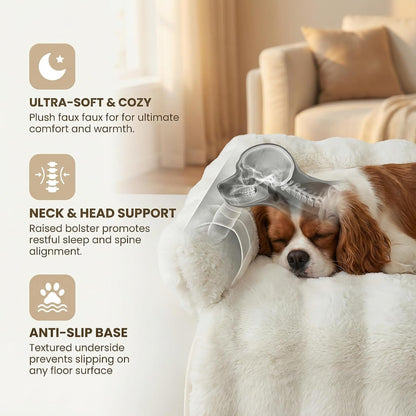 Calming Dog Bed for Couch, 29.5 X 29.5 Inch, Dog Sofa Mat, Machine Washable | 3-Sided Bolster, Faux Rabbit Fur Plush, Non Slip Bottom, Water Resistant Furniture Protector for Small Medium Dogs & Cats5