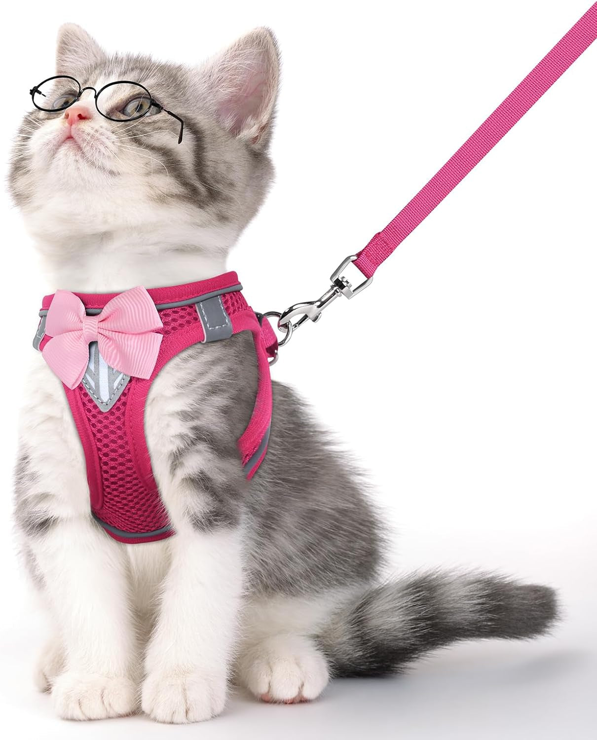 cat-vest-harness-and-leash-set-escape-proof-kitten-harness-pink-xs-safe-reflective-strips-adjustable-easy-wear-kitty-harness-sturdy-clip-buckle-breathable-mesh-for-kitty-puppy-bunny-walks