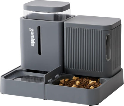 ZOMISIA Gravity Dog Food and Water Dispenser, 2 in 1 Automatic Dog Feeder with 180 Degree Rotatable, 2 Pack Large Capacity Self Feeding for Small Dogs Puppy, Black, 1.6Galx29