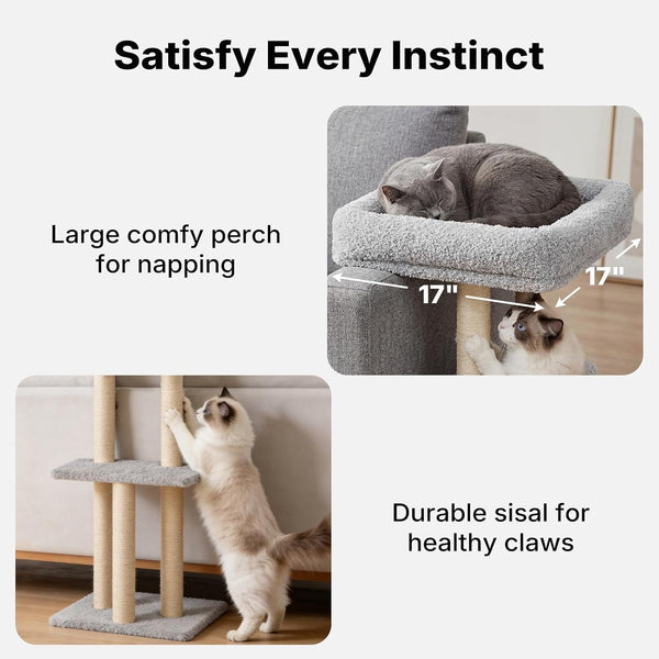 Veehoo Cat Perch with Cat Scratching Post, Couch Corner Protector for Cats | Tall Scratch Post with Cats Bed for Indoor Cats, Size S Fits 23"–24" High Sofa Armrest3