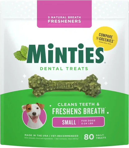 Minties Dog Dental Bone Treats, Tiny/Small Dental Dog Treats, 16 Ounces, Cleans Teeth, Fight Bad Breath, Removes Plaque and Tartar, 40 Count10