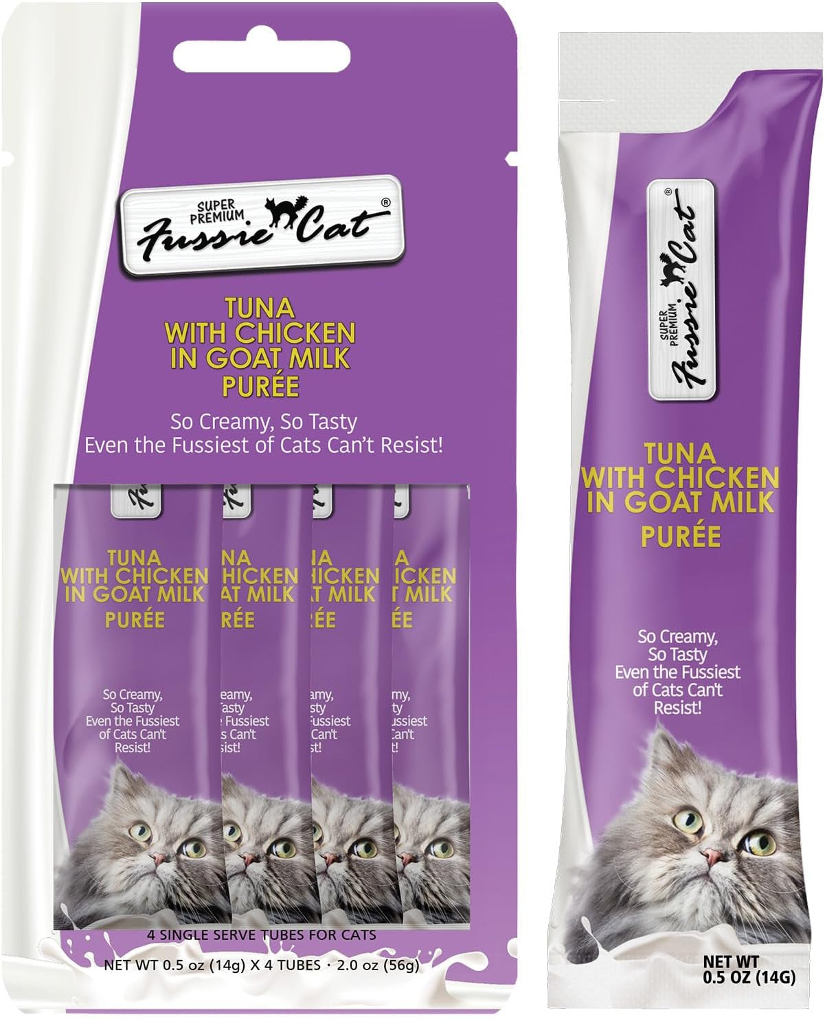 fussie-cat-premium-tuna-with-salmon-in-goat-milk-puree-lickable-cat-treats-0-5oz-pouch-pack-of-4