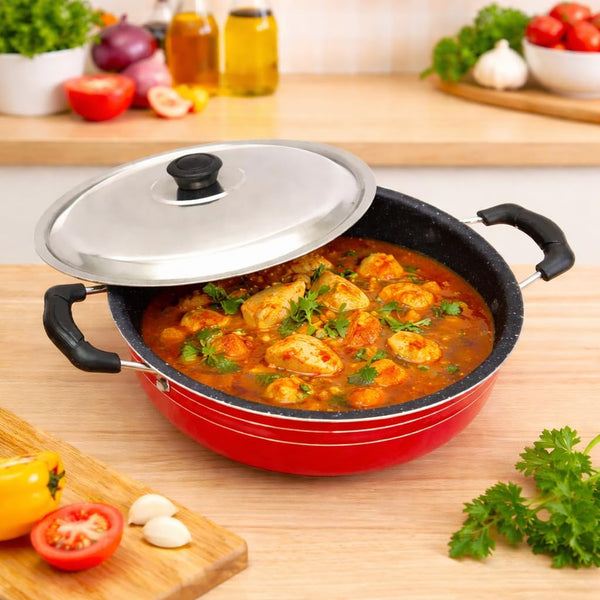 Nonstick Kadhai with Lid 2L All Purpose Pan Deep Fry Pan for Indian Cooking Stir Fry Aluminium Wok Deep Fry Skillet Cookware Cooking Pan8