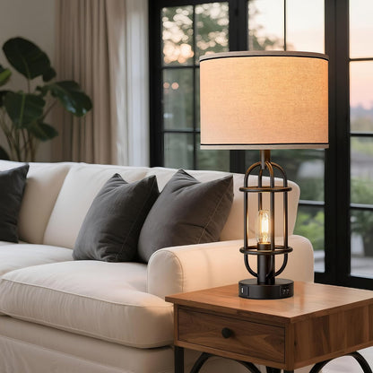 Black Table Lamps for Living Room Set of 2, 22.3" Farmhouse Lamps for Nightstand, Industrial Table Lamps for Bedroom with USB Ports, Bulbs Included6