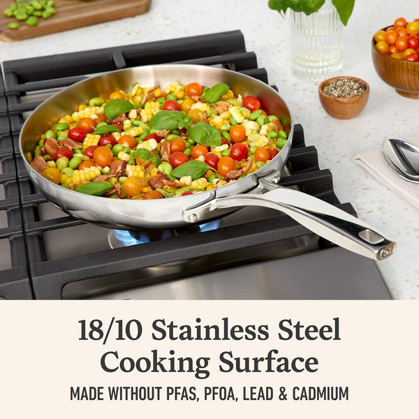 Calphalon Premier Polished 5-Ply Stainless Steel Cookware Set W/Turbo Heat Tech 3 Piece Frying Pan Set, Induction, Oven Safe 500F, Oven Safe 500F, PFOA Free, Polished Stainless Silver4