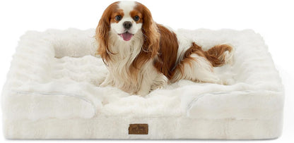COZY KISS Orthopedic Dog Bed for Extra Large Dog 44X32 Inch, XL Faux Fur Pet Sofa, Bolster Foam Bed with Sides, Non-Slip and Egg-Crate Big Dog Couch Bed with Washable Removable Cover, Beige16