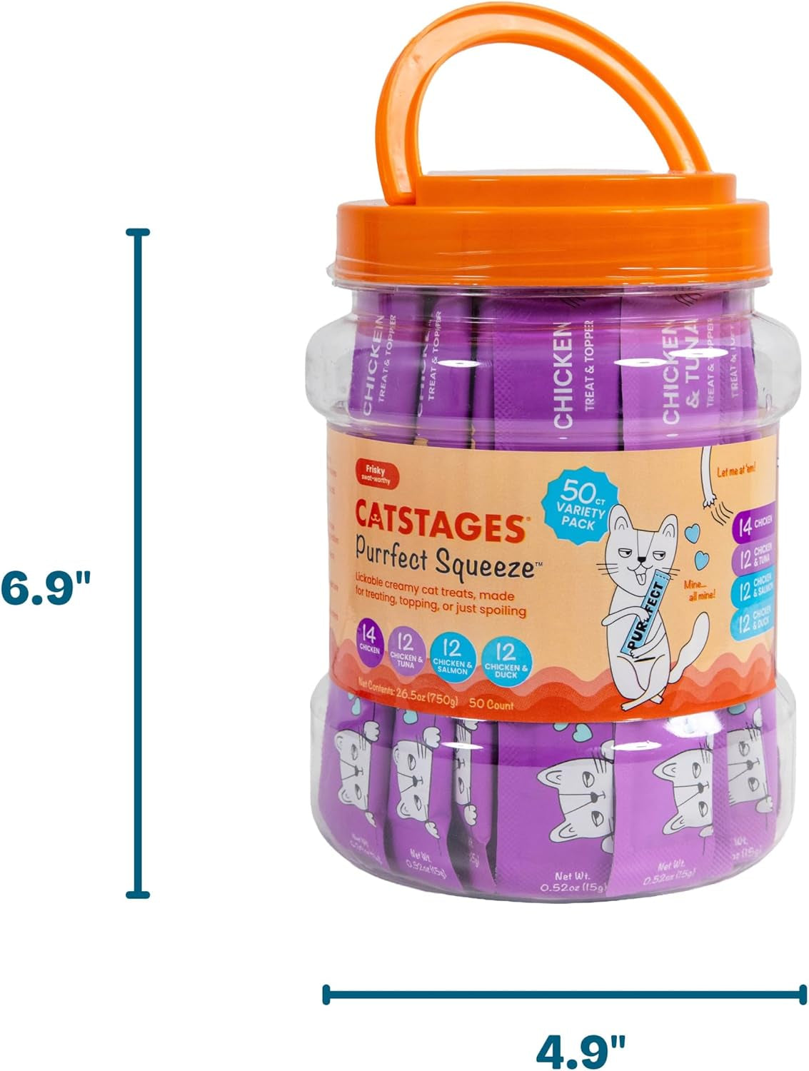 catstages-purrfect-squeeze-lickable-wet-cat-treats-creamy-puree-treat-topper-made-with-real-chicken-clean-ingredients-no-artificial-preservatives-0-5-oz-tubes-50-count-4-flavor-variety-pack