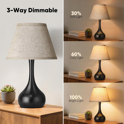 Touch Table Lamp for Bedroom Set of 2, 3-Way Dimmable Bedside Lamp for Nightstand, 17” Farmhouse Metal Desk Lamp with Linen Shade for Living Room, Kids Reading, Dorm, Home Office Decor, Bulb Included3