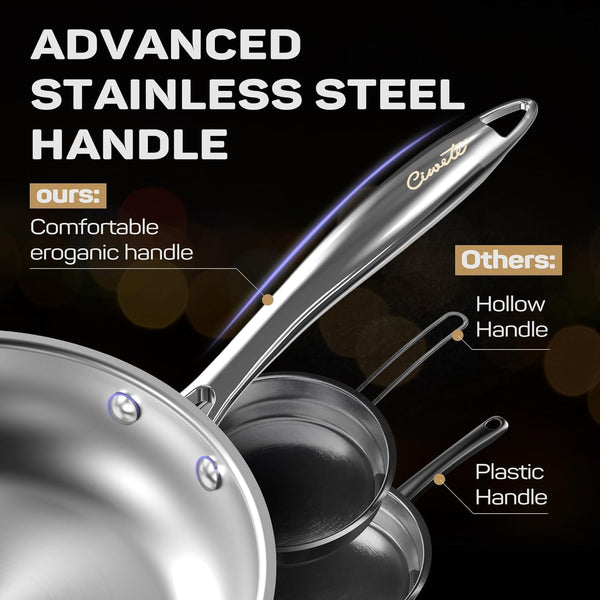 11-Piece Tri-Ply Stainless Steel Pots and Pans Set, 18/10 Stainless Steel Cookware Set with Steamer Insert, Induction Kitchen Cookware Sets with Cool Ergonomic Handles, Dishwasher, Oven Safe6