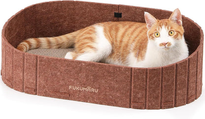 FUKUMARU Cat Scratcher, 24 Inch Sofa Shape Cat Scratching Bed Couch Indoor | Oval Felt Cat Scratcher Bed with Reversible Detachable Cat Scratching Boards, round Cats Scratch Pads Refill, Beige11