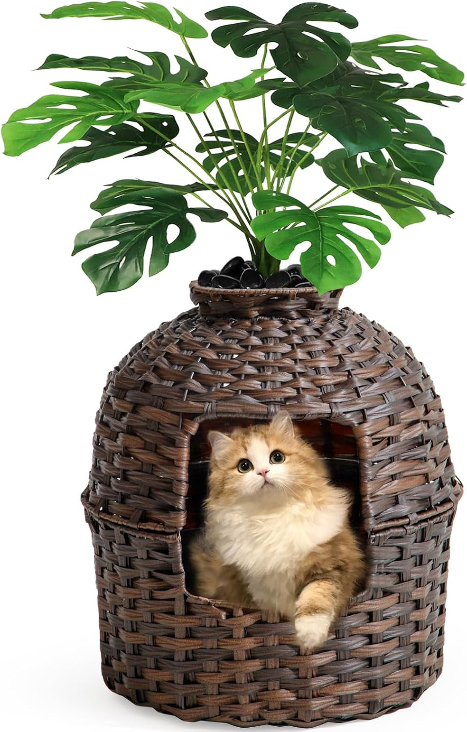 setvson-cat-litter-box-plant-furniture-enclosure-rattan-pe-house-natural-decorative-planter-design-removable-top-for-easy-cleaning-includes-artificial-plants-real-stones-20-x-20-inches