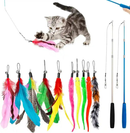 JIARON Cat Toys Interactive Feather Toy, 2PCS Retractable Wand and 10PCS Replacement Teaser with Bell Refills, Interactive Catcher and Funny Exercise for Kitten.1