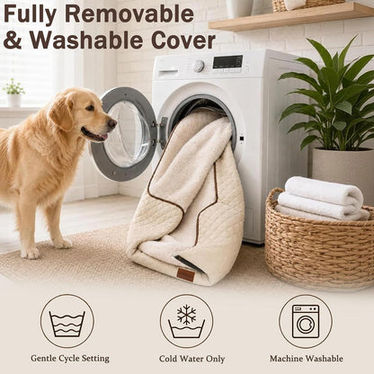 Large Dog Sofa Bed with Reusable Potty Pad - 44.5" X 33.5" X 6.7" Beige Dog Sofa with Soft Plush Surface, Raised Bolsters, Removable Bolster, and Non-Slip Bottom for Large Dogs - Xlarge8