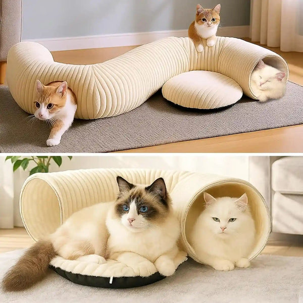 Cat Tunnel Bed with 40 Pcs Interactive Cat Toys, Cat Tube with Kitten Toys for Indoor Kittens, Collapsible Play Tunnel, White9