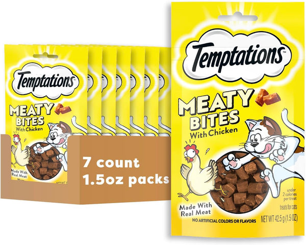 Temptations Meaty Bites Savory and Soft Cat Treats, Chicken Flavor, 4.12 Oz | Real Meat, High Protein, under 2 Calories per Treat, Resealable Stay-Fresh Pouch, Use as Snack or Food Topper12