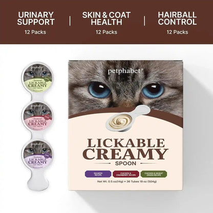 PETPHABET Lickable Cat Treats Spoon, 3 Flavors Variety Pack, 36 Count | Creamy Puree Kitten Treat, Functional Wet Paste, Skin Coat Support, Hairball Relief, Urinary Health, Grain-Free with Taurine2