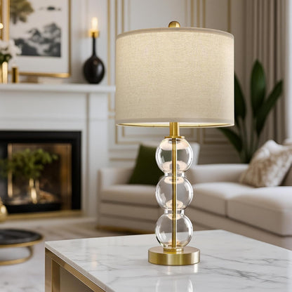 25" Glass Table Lamps Set of 2, Gold Modern Table Lamps with USB Ports for Living Room, Linen Shade Bedside Lamps for Bedroom, Nightstand, Side Table (Bulbs Not Included)2