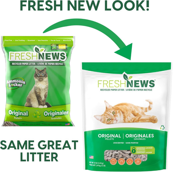 Fresh News Recycled Paper Original Pellet Cat Litter, 25 Pound, Non-Clumping, Unscented, Made in USA2