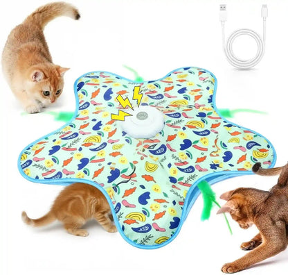 Interactive Touch Activated Hide and Seek Cat Toys for Indoor Cats, Blue | Rechargeable, Automatic Moving Concealed Wand Feather, Real Bird Squeaky9