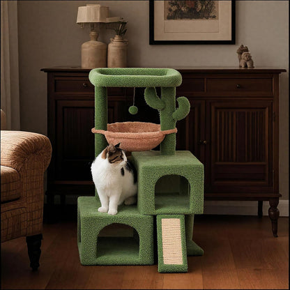 AIWIKIDE 37.4" Cactus Cat Tree Tower with Twin Cat Condos for Indoor Cats, All-In-One Activity Center with Cat Scratching Post Cozy Sleeping Perch Hammock and Toy Balls,Green6