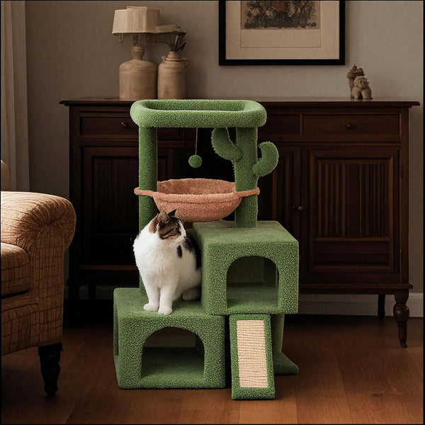 AIWIKIDE 37.4" Cactus Cat Tree Tower with Twin Cat Condos for Indoor Cats, All-In-One Activity Center with Cat Scratching Post Cozy Sleeping Perch Hammock and Toy Balls,Green6