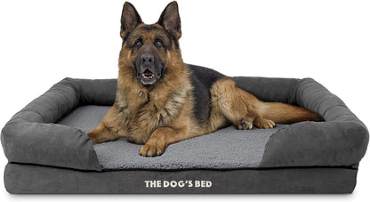 The Dog’S Bed Orthopedic Memory Foam Dog Bed with Bolsters for Large Dogs, High Density Support Mattress, Low Front Entry, Removable Washable Cover, Oxford Fabric, Blue with Dark Red Trim, Large23