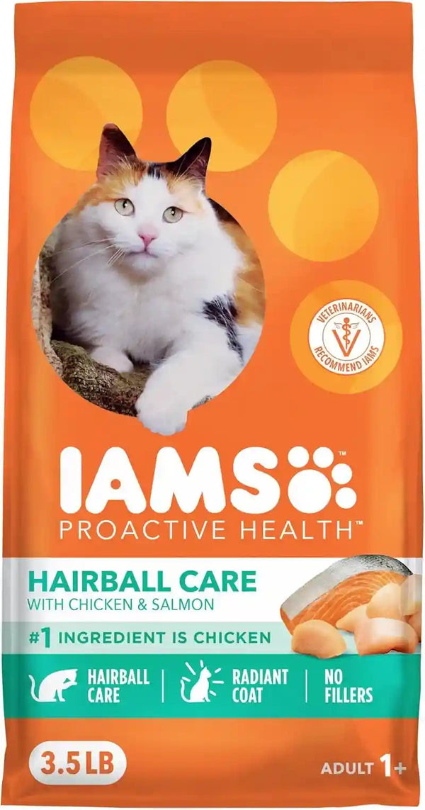 IAMS Proactive Health Hairball Dry Cat Food, Chicken & Salmon, 7 Lb | Veterinarian-Recommended, Reduces Hairballs, Supports Healthy Digestion, Maintains Healthy Weight, Nourishes Heart12