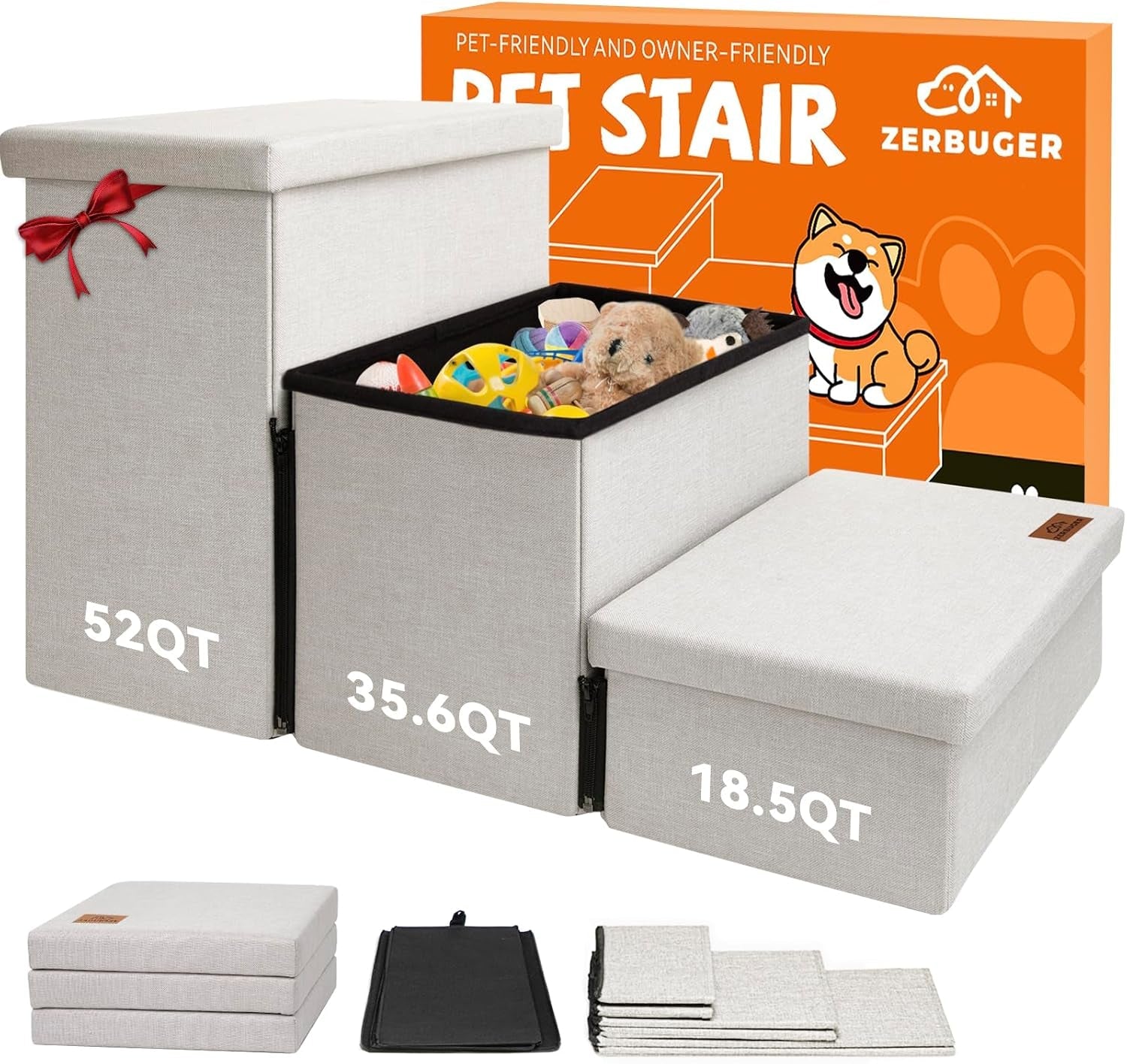 zerbuger-wider-dog-ramp-for-high-bed-with-storage-18-h-foldable-dog-stairs-for-small-medium-large-older-senior-animal-sturdy-dog-step-for-climbing-bed-or-couch-arthritis-friendly-gray-no-condo