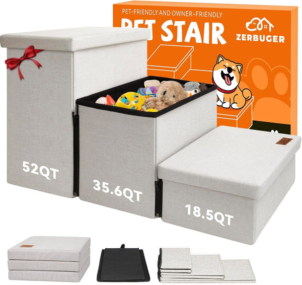 Zerbuger Wider Dog Ramp for High Bed with Storage 18" H, Foldable Dog Stairs for Small Medium Large Older Senior Animal, Sturdy Dog Step for Climbing Bed or Couch, Arthritis-Friendly (Gray, No Condo)23
