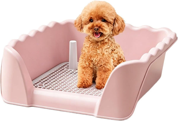 Indoor Outdoor Dog Potty Training Tray, Reusable Puppy Litter Box for Small & Medium Puppies, Pet Potty Pad Holder Toilet for Puppy Training 14.57''LX4.53''HX13.78''W (Pink)1
