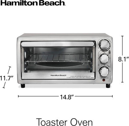 4 Slice Countertop Toaster Oven with 5 Cooking Modes | Bake, Broil, Toast, Keep Warm, Bagel | Stay on & Auto Shutoff | 2 Rack Positions | 200-450° F | Stainless Steel | 31143J8