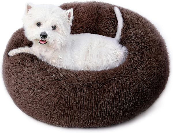 Calming round Dog Bed & Cat Bed for Indoor Cats, Medium Size Washable Anti-Slip Anti-Anxiety Donut Dog Beds for Small Dogs & Cats, Fluffy Plush Soft Dog Bed(20 Inch, Light Grey)8
