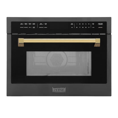 ZLINE Autograph Edition 24" 1.6 Cu Ft. Built-In Convection Microwave Oven in Black Stainless Steel and Gold Accents1