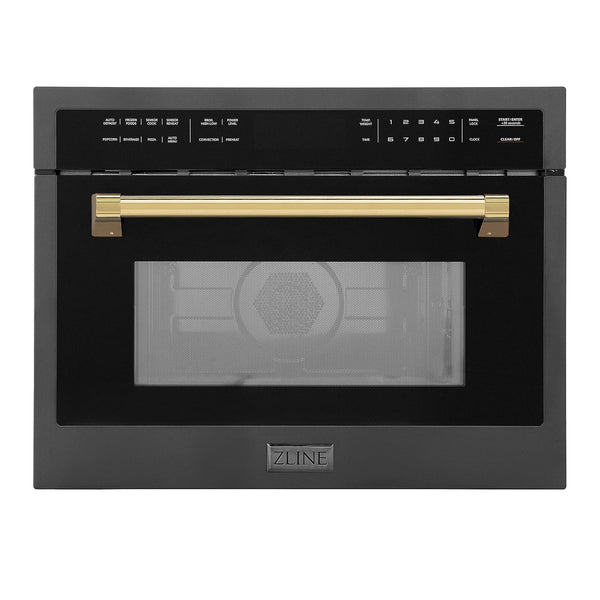 ZLINE Autograph Edition 24" 1.6 Cu Ft. Built-In Convection Microwave Oven in Black Stainless Steel and Gold Accents1